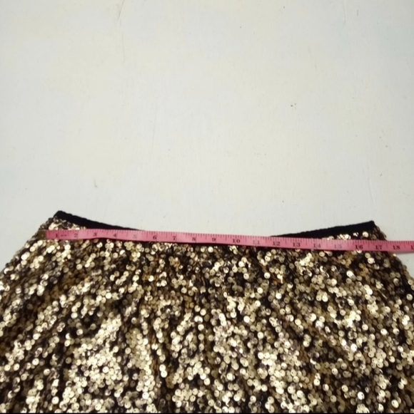 Ava & Viv Sequin Skirt Gold Black Pull On Elastic Waist Lined | 1X Midi Length - Picture 3 of 4